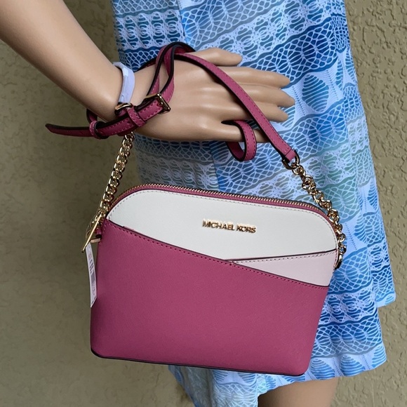 Michael Kors Jet Set Travel Medium Dome Crossbody Rosewood Leather - Picture 14 of 16